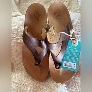 OluKai Women's Rich Brown Leather Sandals
